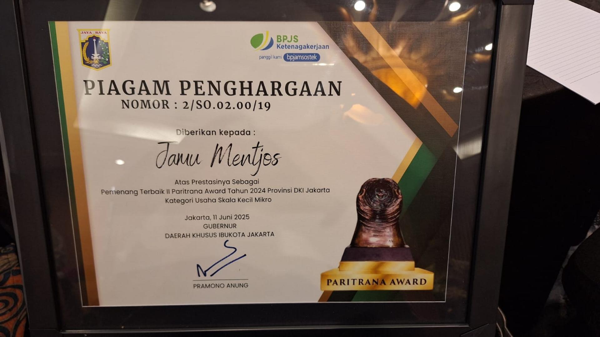 Jamu Bukti Mentjos Raih Pemenang Terbaik II Paritrana Award 2024 untuk Usaha Mikro & Kecil
