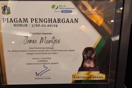 Jamu Bukti Mentjos Raih Pemenang Terbaik II Paritrana Award 2024 untuk Usaha Mikro & Kecil